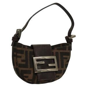 FENDI Zucca Canvas Mini Croissant Hand Bag Black Brown Silver
